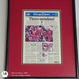Framed 1993 Chicago Tribune Bulls Commemorative Wall Hanging